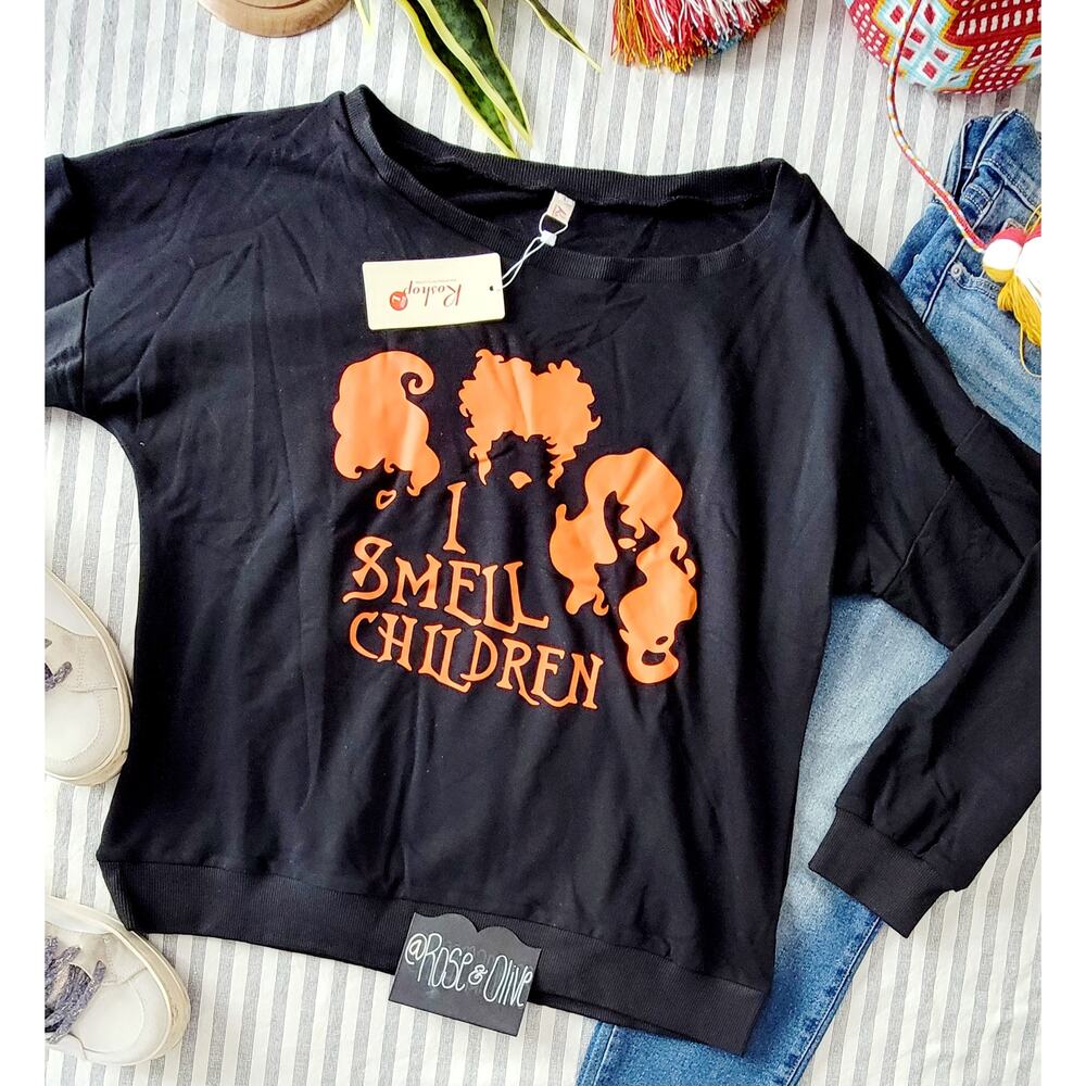 Hocus Pocus "I Smell Children," Halloween Off Shoulder Sweater